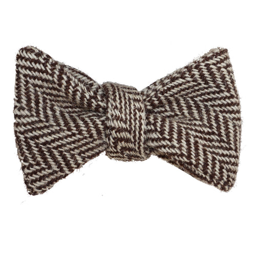 Brown Herringbone Wool Bow Tie