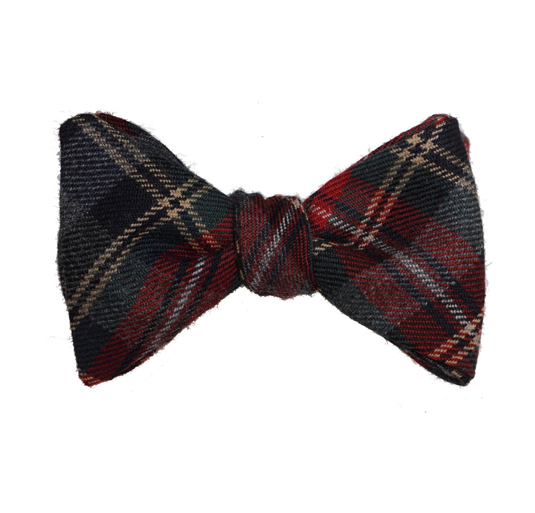 Grey and Red Tartan Wool Bow Tie