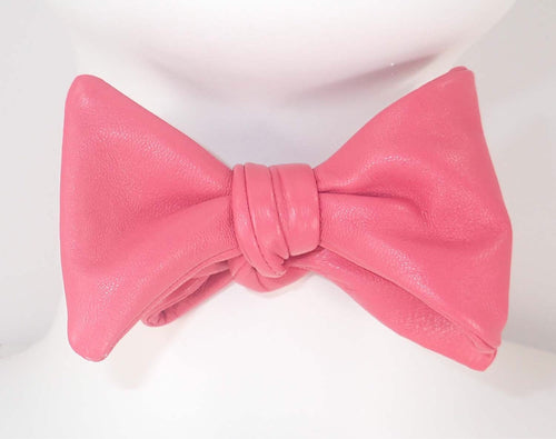 Pink Leather Bow Tie