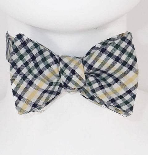 Navy/Green/Yellow Check Bow Tie