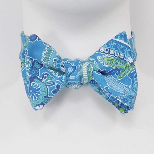 Aqua Blue Green Paisley Bow Tie